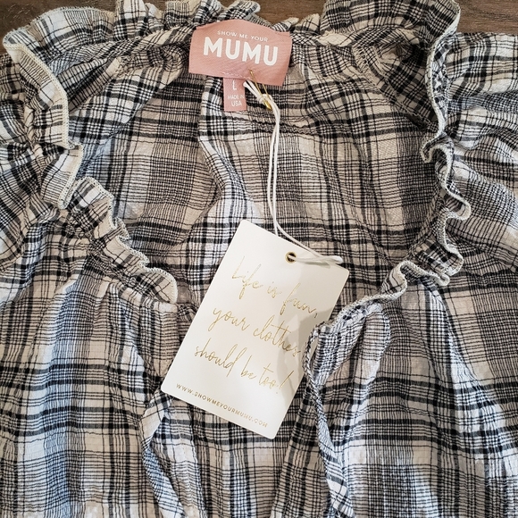 NWT Show Me Your MuMu Long Sleeve Plaid Mini Birdie Dress Size Large - Picture 8 of 13